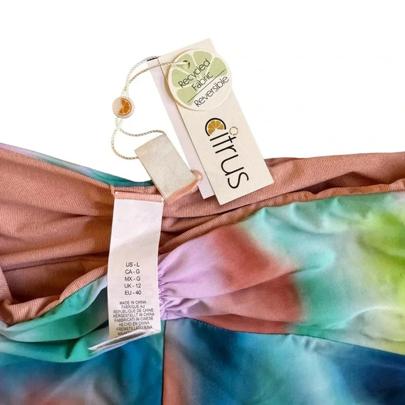 Citrus Swimming short bottom shirred waist sunset tide peach blue size L NWT - Picture 5 of 12